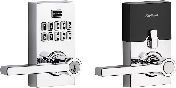 Kwikset SmartCode 917 Keypad Keyless Entry Contemporary Residential Electronic Lever Lock Deadbolt Alternative with Halifax Door Lever and SmartKey Security, Polished Chrome