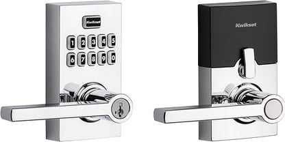 Kwikset SmartCode 917 Keypad Keyless Entry Contemporary Residential Electronic Lever Lock Deadbolt Alternative with Halifax Door Lever and SmartKey Security, Polished Chrome