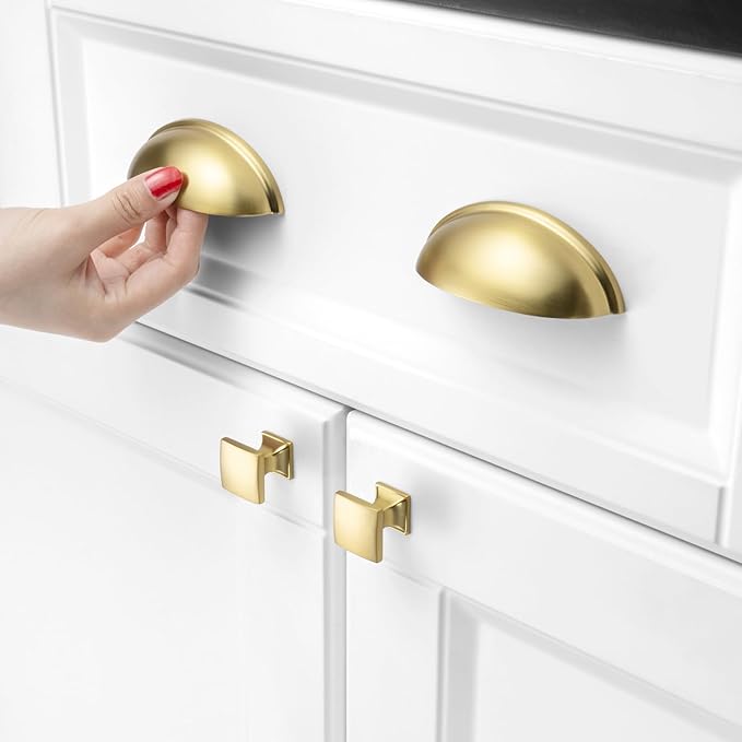 KOOFIZO 10 Pack 3 Inch Bin Cup Drawer Pulls Brushed Gold Cabinet Handles Gold Cabinet Pulls for Kitchen Cabinets Drawer Dresser Cupboard Bedroom Bathroom