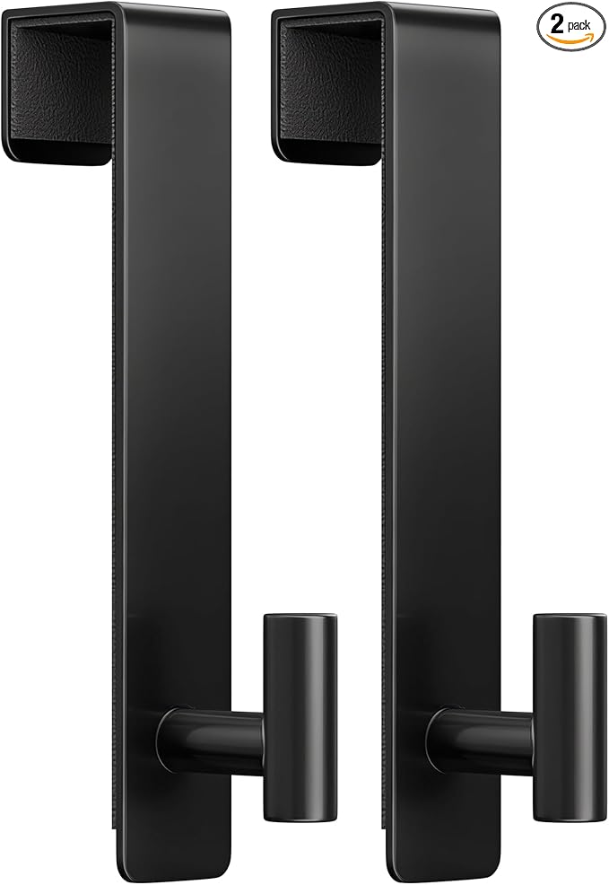 WUIVIUT Extended-Over Door Hooks - Fits Wooden & Metal Doors Less Than 1.77" Wide,Heavy-Duty Door Hanger for Towel, Stainless Steel No Drill Hook (T Shape 2 Pack, Fits 1-3/4'' Thick)