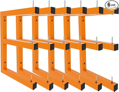 6 Pack Wall-Mounted Lumber Rack, Heavy Duty Wood Storage Racks, 9-Level System Garage Shelving, 1980 LBS Capacity Hanging Organizer Shelves, Orange Brackets Utility Metal Shelf for Indoor and Outdoor