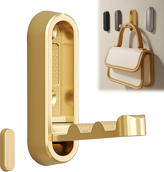 Heavy Duty Wall Hooks - Gold, Metal, Modern, Matte Black Finish - Suitable for Hanging Heavy Items, Towels, Coats, Bags, Brooms - No Drill Wall Mount, Adhesive Shower Hooks for Bathroom Use