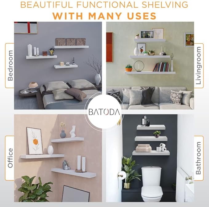 BATODA - 6" Floating Shelf Bracket Heavy Duty (8 pcs)-Solid Steel Blind Shelf Supports - Hidden Brackets for Floating Wood Shelves - Blind Shelf Support - Shelving Mounting Hardware Included (Pack 8)