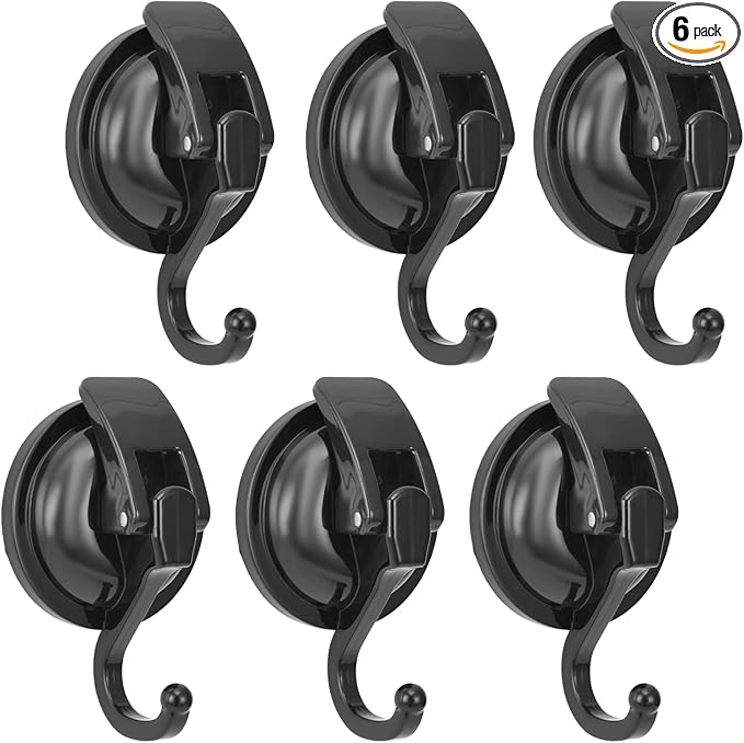 Wreath Hanger, Black-Plated Polished Super Suction for Glass Window, Kitchen, Bathroom and Restroom, 6 Pack, ABS Plastic