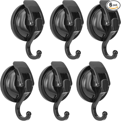 Wreath Hanger, Black-Plated Polished Super Suction for Glass Window, Kitchen, Bathroom and Restroom, 6 Pack, ABS Plastic