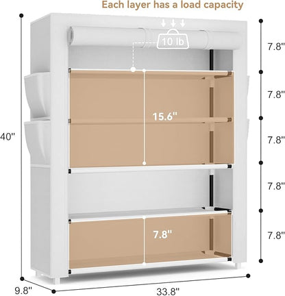 Shoe Rack with Cover, 5 Tier Shoe Organizer Storage for 20-24 Pair Shoes and Boots Large Shoe Storage Shelf Space Saving Vertical Shoe Rack for Closet, Front Door Entrance, Dorm, Garage, White