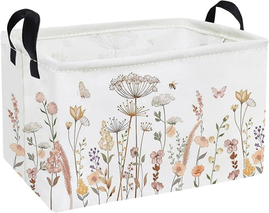 Essme Rectangular Flower Basket,Kids Storage Bins Organizer with Handles for Girls Room Decor, Gift Basket,Shelf Basket.(Beautiful Flowers)