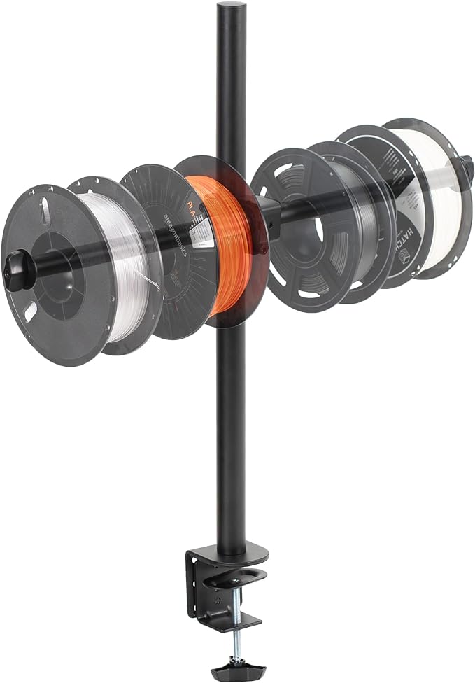 VIVO Clamp-on Steel Filament Holder for 3D Printer, Height Adjustable Spool Support, Holds up to 8 Standard Reels, Black, STAND-3DRH