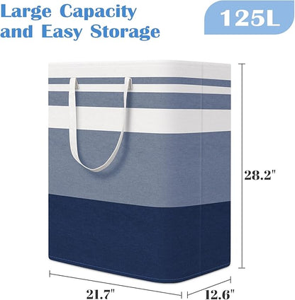 BlissTotes 3-Pack Laundry Basket, Freestanding＆Waterproof Laundry Hamper, Collapsible Tall Clothes Hamper with Easy Carry Handles for Clothes, Towels in the Family and Dorm,Gradient Blue,125L