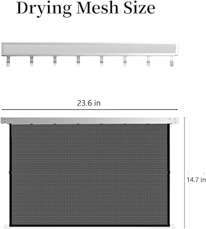 LETINE Wall Mounted Drying Rack: Retractable Indoor Clothes Drying Rack – Aluminum Alloy Frame w/Soft Mesh Surface. Laundry Rack & Temp Shelf for Balcony, Bathroom, Kitchen. with 8 Hooks (White, L)