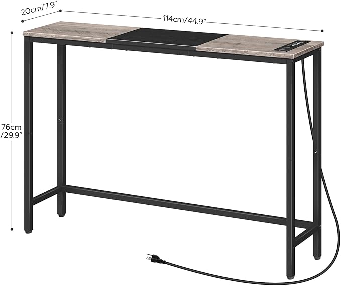 HOOBRO Narrow Console Table with Power Outlets, 44.9 Inches Sofa Table, Slim Behind Couch Table, Entryway Table with Display Shelf, for Living Room, Foyer, Hallway, Greige and Black BG114UXG01