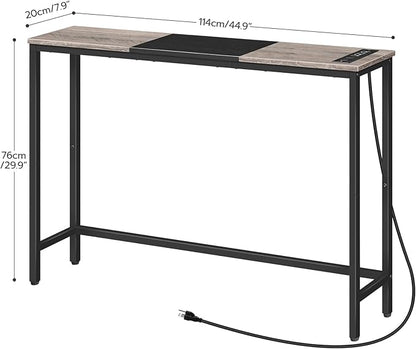 HOOBRO Narrow Console Table with Power Outlets, 44.9 Inches Sofa Table, Slim Behind Couch Table, Entryway Table with Display Shelf, for Living Room, Foyer, Hallway, Greige and Black BG114UXG01