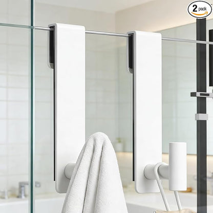 PMMASTO Shower Door Hooks, (7.5 Inch) Extended Towel Hooks for Bathroom Frameless Glass Shower Door, Stainless Steel Heavy Duty Hooks (White, T Shape-Fits 3/8" Thick Door)