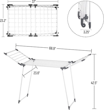 Clothes Drying Rack, Gullwing Laundry Rack, Collapsible, Space-Saving Laundry Rack, with Sock Clips, for Clothes, Towels, Linens, Indoor/Outdoor