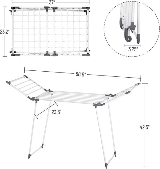 Clothes Drying Rack, Gullwing Laundry Rack, Collapsible, Space-Saving Laundry Rack, with Sock Clips, for Clothes, Towels, Linens, Indoor/Outdoor