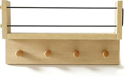 Entrance Coat Rack ，Coat Hooks, Wall-Mounted Wooden Hook Rack, Wall-Mounted Shelves are Very Suitable (Oak Color Finish-B-1)