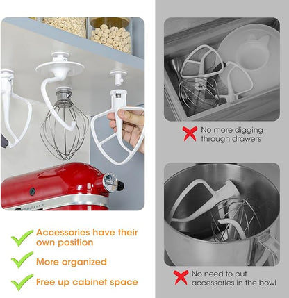AIEVE 4 Pack Stand Mixer Attachment Holders Compatible with Kitchenaid Mixer Accessories,Flex Edge Beater, Flat Beater, Dough Hooks and Wire Whip Organizer