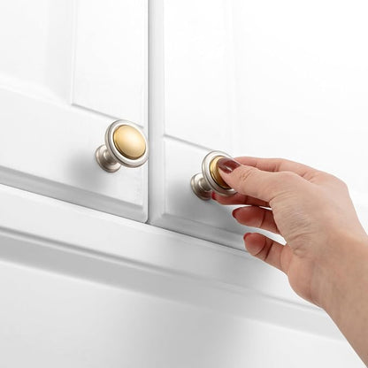 KOOFIZO 30 Pack Gold and Nickel Kitchen Cabinet Knobs Brushed Gold and Silver Drawer Knobs 1960 Round Single Hole Cabinet Pulls for Cabinets Drawers Dresser Cupboard Bedroom Bathroom
