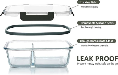 M MCIRCO 10-Pack,30 Oz Glass Meal Prep Containers 2 Compartments Airtight Lunch Bento Boxes with Lids, Glass Food Storage Containers, Microwave, Oven, Freezer and Dishwasher