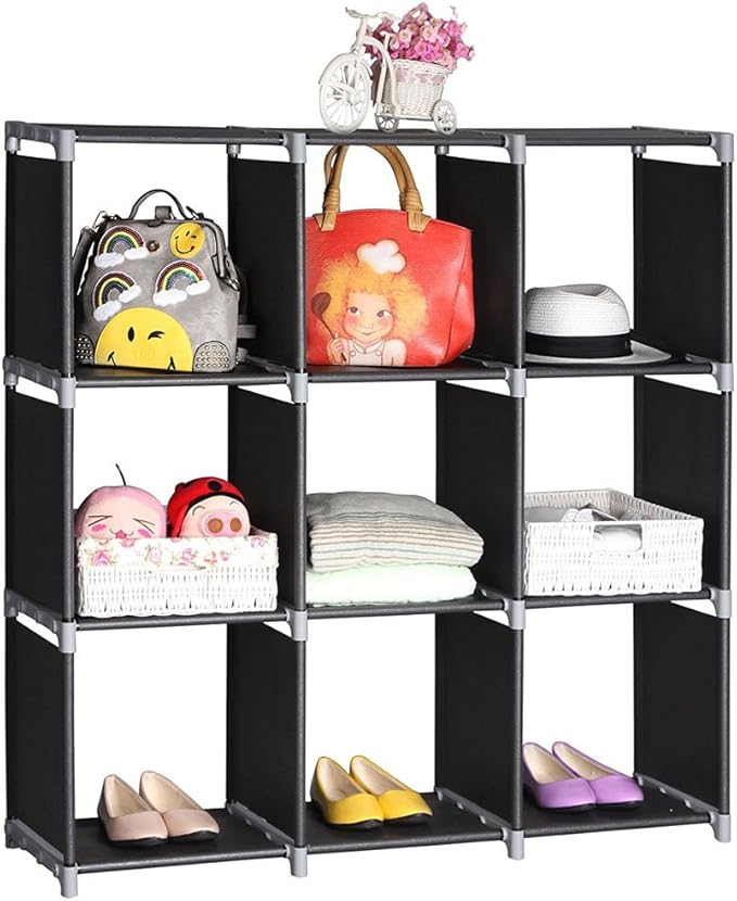 Cube Storage Organizer,9-Cube Closet Storage Shelves, DIY Plastic Closet Cabinet, Modular Bookcase, Storage Shelving for Bedroom, Living Room, Office (Black)
