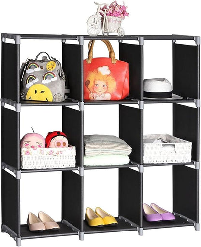 Cube Storage Organizer,9-Cube Closet Storage Shelves, DIY Plastic Closet Cabinet, Modular Bookcase, Storage Shelving for Bedroom, Living Room, Office (Black)