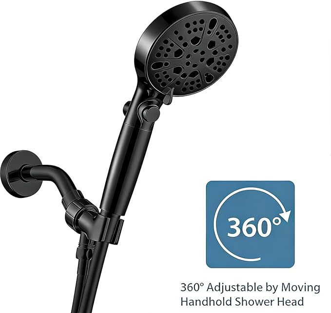 Adjustable Shower Head Holder for Handheld Shower Head Handheld Shower Head Holder with Universal Wall Hook Bracket and Metal Ball (Black)