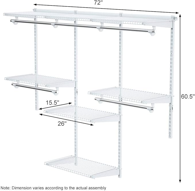 Tangkula 4 to 6 FT Custom Closet System, Wall Mounted With Hanging Rod, Metal Storage Organizer Rack Wardrobe With Shelves, Adjustable Kit for Bedroom