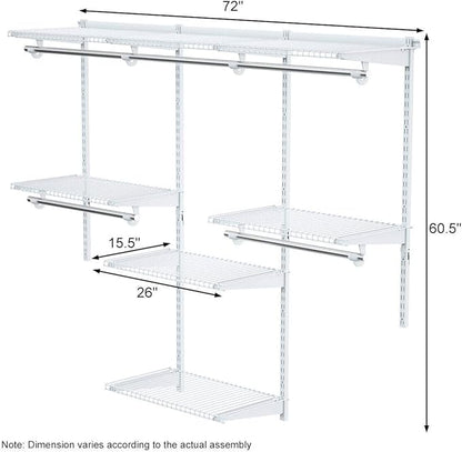 Tangkula 4 to 6 FT Custom Closet System, Wall Mounted With Hanging Rod, Metal Storage Organizer Rack Wardrobe With Shelves, Adjustable Kit for Bedroom