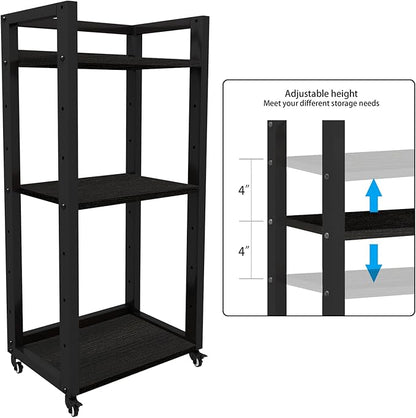 Natwind 3-Tier Movable Printer Stand with Storage Rolling Floor-Standing Deskside Shredder Computer Host Stand Adjustable Storage Shelf Rack on Wheels for Office Supplies Fax Scanner File Book (Black)