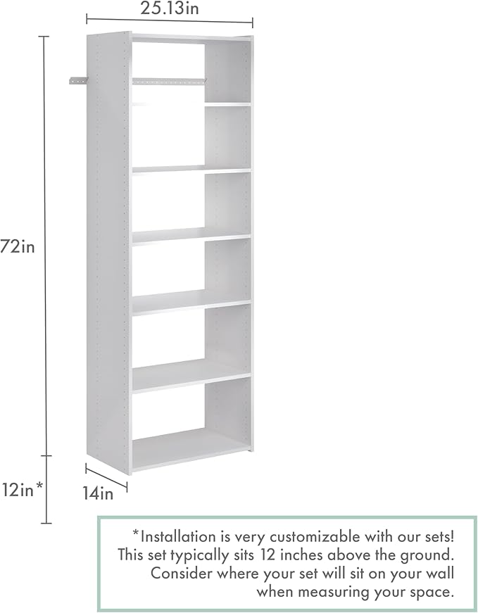 Easy Track PH38-WH Living Essentials - Shelf Tower Wood Closet Organizer, White