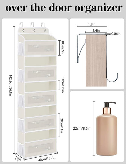 Over The Door Organizer, 5 Shelves Closet Door Hanging Organizer with 10 Mesh Pockets, Nursery Closet Organizer, Baby Essentials, Dorm Room Essentials for Girls