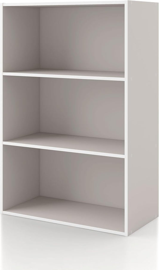 Homes: Inside + Out Apexa 3-Tier Cube Storage Organizer Shelves, Stackable Wood Bookcase Fits Cubby Bins for Organization, Dorm Teen Room Decor & Home Office, Taupe Grey