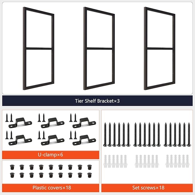 2-Tier Square Shelf Bracket, 26-3/8" Height, Wall/Ceiling Mount Storage Shelving, Black Powder-Coated Carbon Steel Carbon Steel, Rust-Resistant, 110 lbs Capacity, 3 Pack