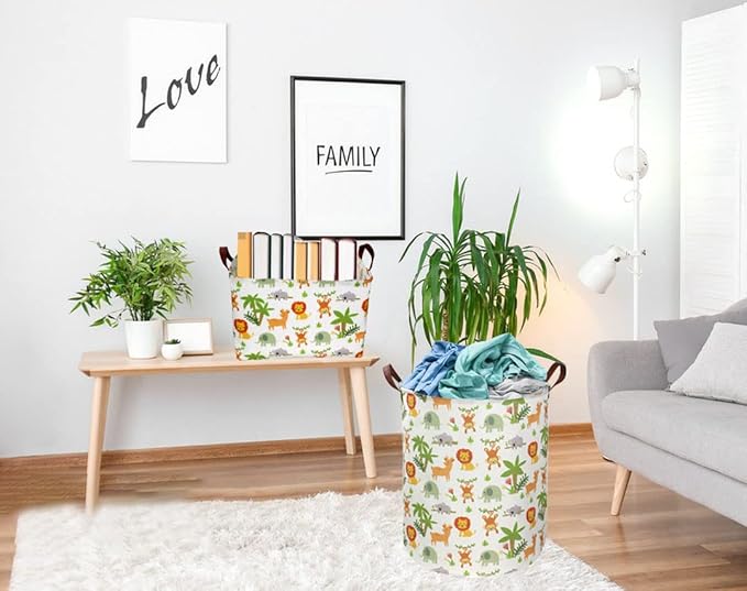 Essme Rectangular Animals Storage Basket,Green Baskets,Nursery Storage Bin Organizer with Handles for Jungle Decor,Shelf Bins,Animal Basket.(Jungle animal)