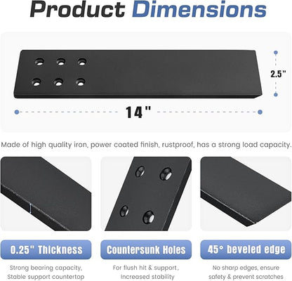 Countertop Support Brackets Heavy Duty 4 Pack 1/4" Thick 14 Inch Flat Hidden Knee Wall Countertop Bracket for Granite Quartz Wood Concret Countertops Screws Included