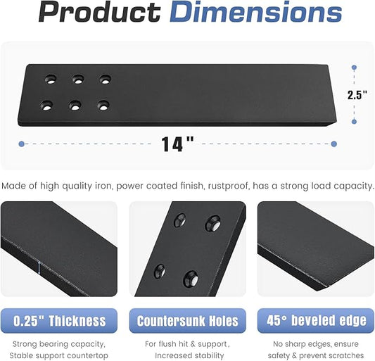 Countertop Support Brackets Heavy Duty 4 Pack 1/4" Thick 14 Inch Flat Hidden Knee Wall Countertop Bracket for Granite Quartz Wood Concret Countertops Screws Included
