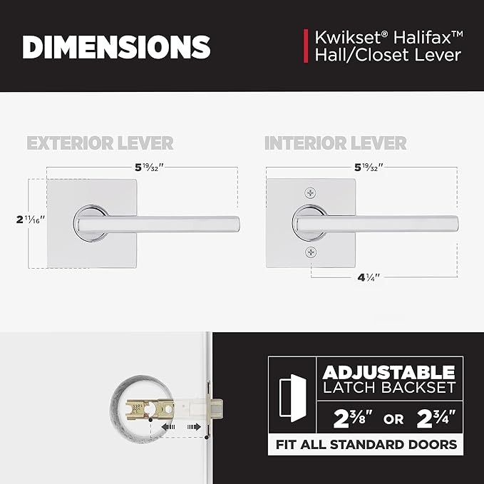 Kwikset Halifax Interior Passage Door Handle, Lever For Closet and Hallway Doors, Reversible Non-Locking Handle Lever, Polished Chrome, Square Rose
