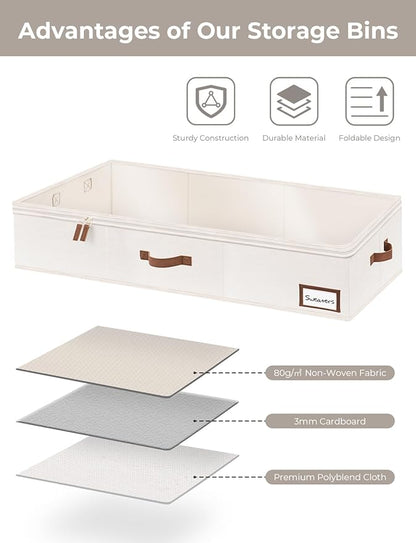 StorageWorks Under Bed Storage Containers with Handles and Label Holder, 2 Pack Ultra-thick Fabric Underbed Bins, Closet Organizer for Clothes, Blankets, Sweater