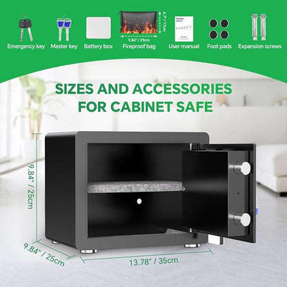 Safe Box with Digital Keypad & Alarm System - Electronic Lock Box for Jewelry Cash with Adjustable Shelves - Includes LED Light & Fireproof and Waterproof Bag(0.8/1.0/1.3/1.53/2.5Cuft)
