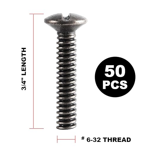 Henne Bery 3/4" Long 6-32 Thread, Oval Head Milled Slot Replacement Wall Plate Screws, 50 Pack, Heirloom Silver/Antique Nickel