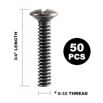 Henne Bery 3/4" Long 6-32 Thread, Oval Head Milled Slot Replacement Wall Plate Screws, 50 Pack, Heirloom Silver/Antique Nickel