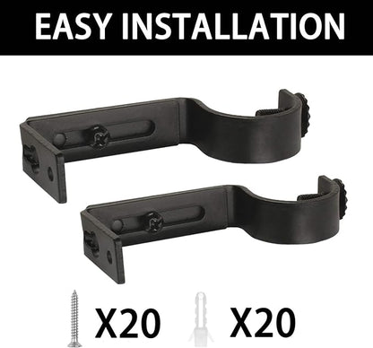 Eau 10 Pieces of Adjustable Black Curtain Rod Brackets, Heavy Duty Single Curtain Rod Holders for Maximum 1 Inch Rod, Wall-Mounted