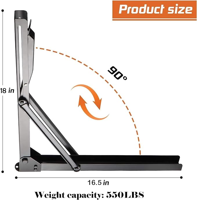 Ultrawall Folding Shelf Brackets, Heavy Duty Collapsible Shelf Bracket, 18 Inch Sturdy Table Brackets, Max Load 550lb, 4Pcs