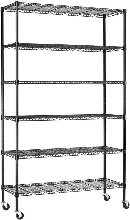 PayLessHere | 6-Tier Wire Shelf with Wheels | 48"x18"x82" | Black | Adjustable Racks | Heavy-Duty Storage Shelves, Holds Upto 510 lbs | Rust-Resistant, No-Tool Assembly | for Home, Garage Shelving