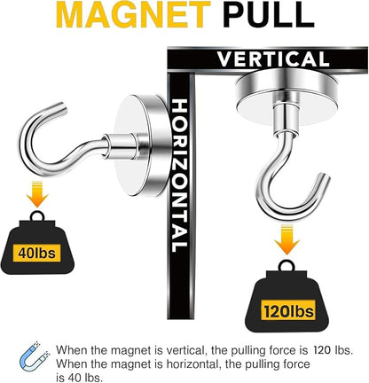 DIYMAG Magnetic Hooks, 120 LB Heavy Duty Strong Magnet with Hook, Rare Earth Neodymium Magnets for Hanging, Magnetics Hanger for Curtain, Home, Kitchen, Workplace, 20 Packs