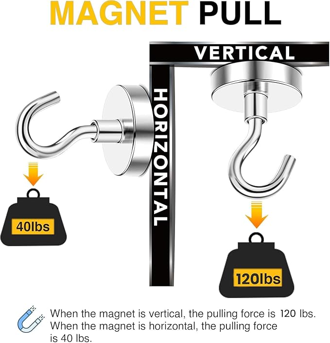 DIYMAG Magnetic Garage Hooks 16 Pack, 120lbs 2026 Cruise Cabin Ship Essentials Magnetic Hook Heavy Duty Strong Wall Mount Magnets Fridge for Classroom Wall Mount Kitchen Grills Silver