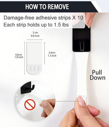2 Razor Holder for Shower and 6 Adhesive Hooks with Removable Strips，Towel Hooks for Hanging，Wall Hooks for bathrooms，Removable Damage-Free Metal Shaver Holder，for Stockings，Decor，Robe