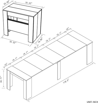 Transformer Table, Expandable Dining Table for 10-12 People, Folding Console Table Space Saving Furniture for Small Apartments, White