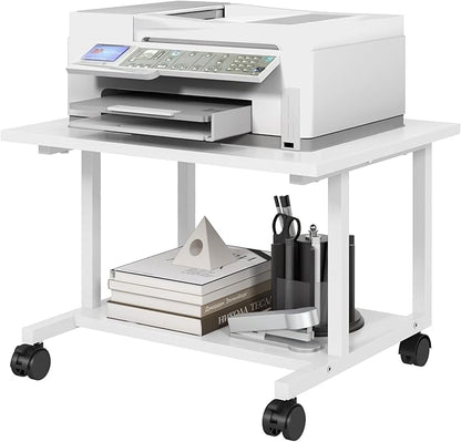 Livofloral Under Desk Printer Stand, 20.5 x 15.7 Inches Printer Table for Home Office, Printer Cart with Wheels and Storage Shelf, Rolling Industrial Printers Cart, White
