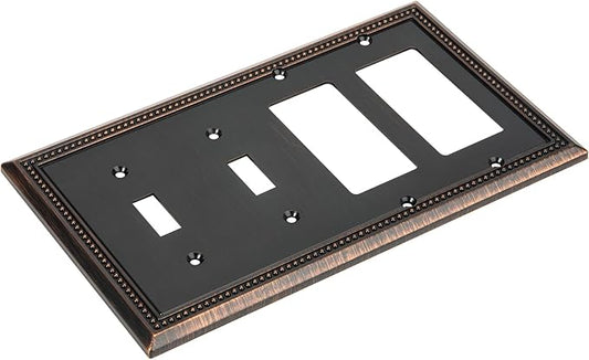 Henne Bery Sunken Pearls Decorative Wall Plate Switch Plate Outlet Cover (Double Toggle/Double Decorator, Aged Bronze)